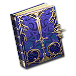 Epic Skill Tome - moduletd.com Blue hardcover book with ornate gold filigree and metal corner clasps on a dark background, decorative fantasy style.