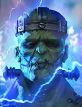 Zombie-like soldier wearing a helmet and headset, with blue lightning and an eerie blue glow surrounding him.