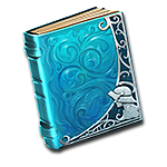 Rare Skill Tome - moduletd.com Blue hardcover book with intricate embossed swirl pattern and silver corner embellishments, shown at an angle.